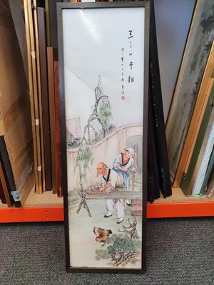 Lot 55 - A LARGE CHINESE FAMILLE ROSE 'CARPENTER' PLAQUE.