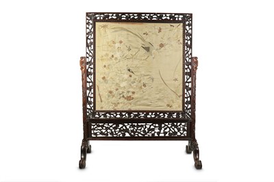 Lot 199 - A CHINESE EMBROIDERED SILK 'BIRDS' SCREEN.