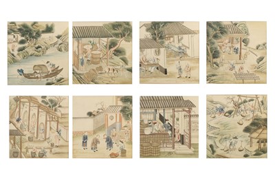 Lot 127 - EIGHT CHINESE 'PORCELAIN PRODUCTION' WALLPAPER PANELS.