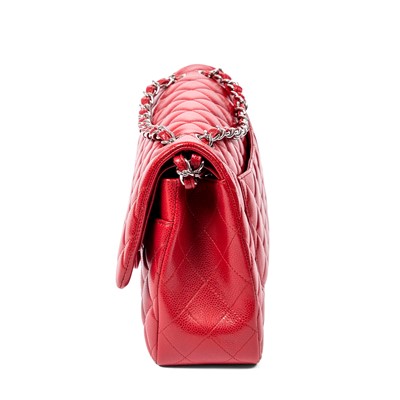 Lot 1 - Chanel Red Caviar Jumbo Double Flap Bag