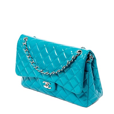 Lot 215 - Chanel Turquoise Blue Jumbo Double Flap Bag