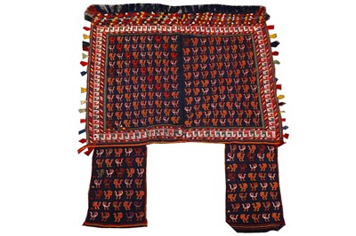Lot 23 - A FINE QASHQAI H FLAT WEAVE HORSE COVER, SOUTH WEST PERSIA
