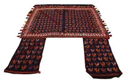 Lot 23 - A FINE QASHQAI H FLAT WEAVE HORSE COVER, SOUTH WEST PERSIA