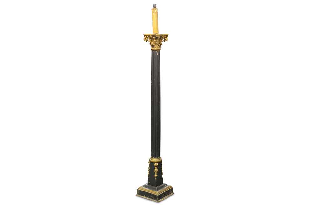 Lot 488 - A Victorian ebonised and parcel gilt torchere converted to a standard lamp
