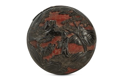 Lot 231 - A CHINESE CIRCULAR BLACK AND CINNABAR LACQUER BOX AND COVER.