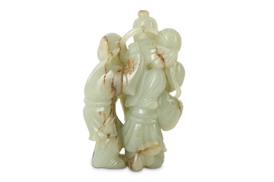 Lot 45 - A CHINESE PALE CELADON JADE 'THREE BOYS' GROUP.