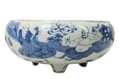 Lot 99 - A CHINESE BLUE AND WHITE 'LUOHAN' INCENSE BURNER.