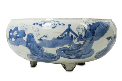 Lot 99 - A CHINESE BLUE AND WHITE 'LUOHAN' INCENSE BURNER.