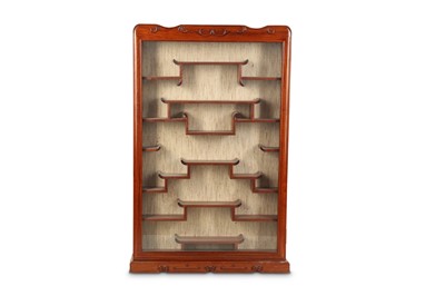 Lot 18 - A CHINESE WOOD SNUFF BOTTLE DISPLAY CABINET.