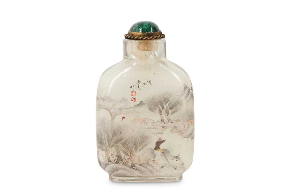 Lot 6 - A CHINESE GLASS INSIDE-PAINTED 'LANDSCAPE' SNUFF BOTTLE, BY ZHOU LEYUAN.