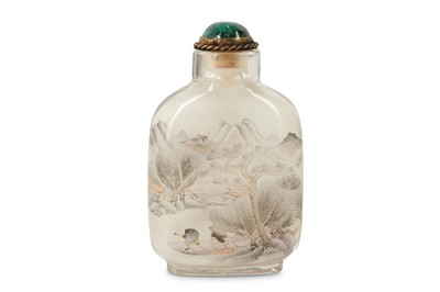 Lot 6 - A CHINESE GLASS INSIDE-PAINTED 'LANDSCAPE' SNUFF BOTTLE, BY ZHOU LEYUAN.
