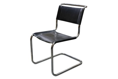 Lot 15 - A Thonet Mart Stam S 33 black leather upholstered tubular steel cantilever dining chair