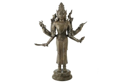 Lot 365 - A CHINESE BRONZE FIGURE OF A MULTI ARMED DEITY