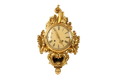 Lot 438 - A Swedish Louis XVI style Union, Stjärnsund carved giltwood cartel clock