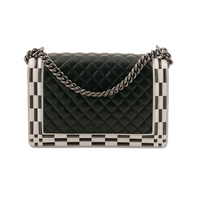 Lot 348 - Chanel Checkerboard Trim Medium Boy Bag