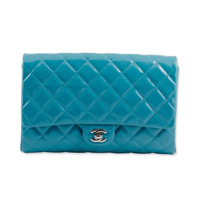 Lot 214 - Chanel Turquoise Blue Timeless Flap Clutch Bag