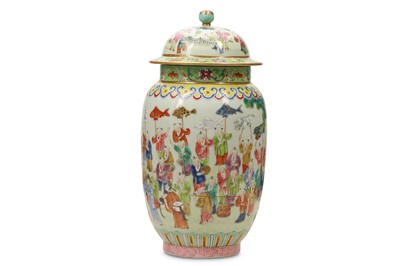 Lot 37 - A CHINESE FAMILLE ROSE 'HUNDRED BOYS' JAR AND COVER.