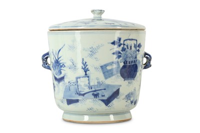 Lot 170 - A CHINESE BLUE AND WHITE 'HUNDRED TREASURES' JAR AND COVER.