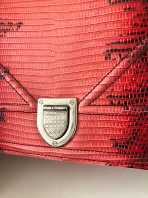 Lot 3 - Christian Dior Red Lizard Diorama Small Flap Bag