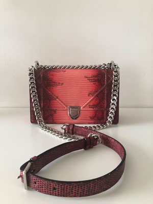Lot 3 - Christian Dior Red Lizard Diorama Small Flap Bag