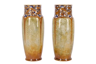 Lot 177 - A pair of Art Nouveau Royal Doulton stoneware vases