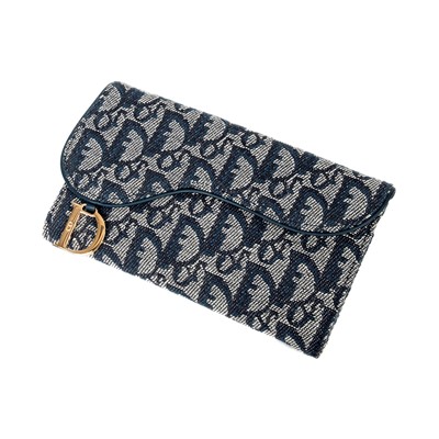 Lot 222 - Christian Dior Blue Monogram Canvas D Flap Saddle Wallet