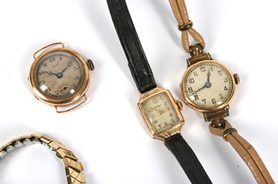 Lot 93 - A GROUP OF LADIES GOLD WATCHES - GROUP OF 4 LADIES 14K AND 18K GOLD LADIES WRISTWATCHES
