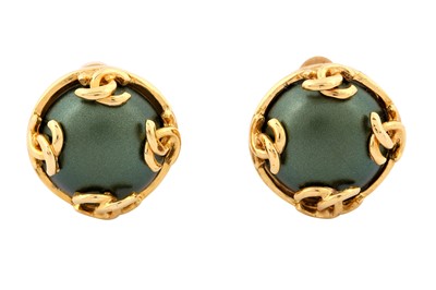 Lot 389 - Chanel Green CC Clip On Earrings