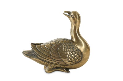 Lot 224 - A CHINESE SILVER AND GOLD INLAID BRONZE 'GOOSE' WATER DROPPER.
