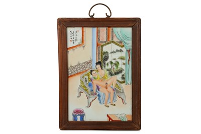 Lot 160 - A PAIR OF EARLY 20TH CENTURY CHINESE REPUBLIC PERIOD EROTIC PORCELAIN PANELS