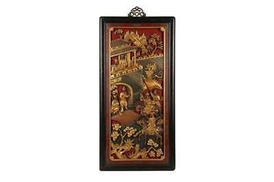 Lot 284 - A Chinese lacquer and gilt-wood 'warriors' panel.