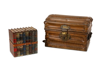 Lot 138 - A HUNTLEY AND PALMERS BISCUIT TIN MODELLED AS BOOKS TOGETHER WITH A PAINTED METAL CASKET