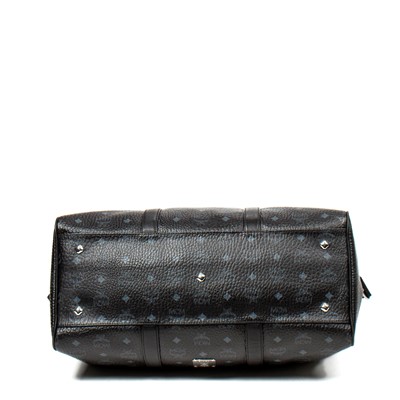 Lot 371 - MCM Monogram Black Leather Large Boston Bag