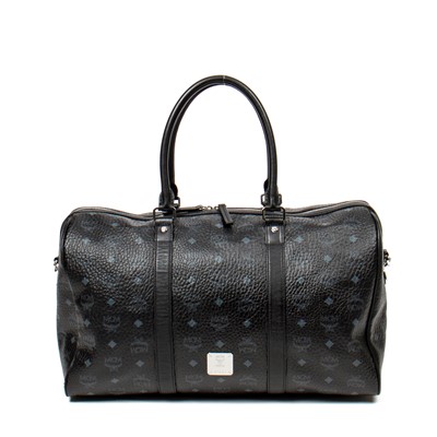 Lot 371 - MCM Monogram Black Leather Large Boston Bag