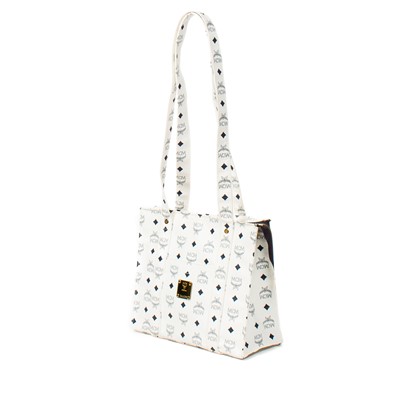 Lot 276 - MCM White Canvas Monogram Shopper Tote