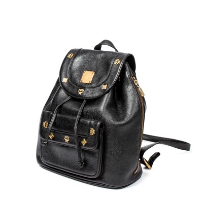 Lot 318 - MCM Black Leather Backpack