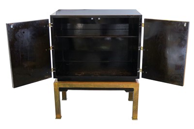 Lot 17 - A circa 1970's Japanese inspired black lacquered drinks cabinet