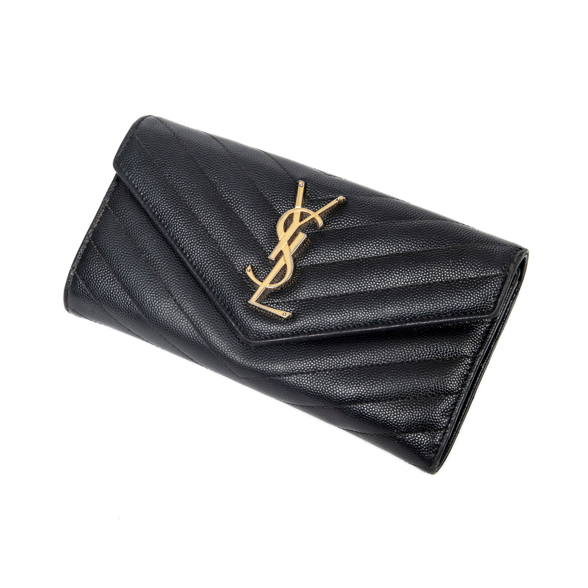 NWT Saint Laurent YSL Chevron Flap Leather Wallet