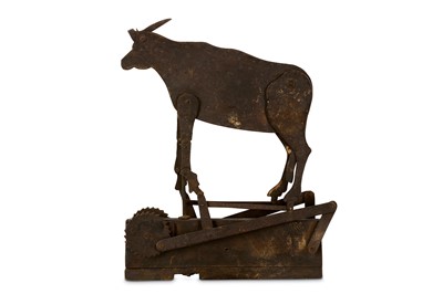 Lot 103 - FOLK ART: A 19TH CENTURY AMERICAN METAL AND WOOD ARTICULATED MODEL OF A COW