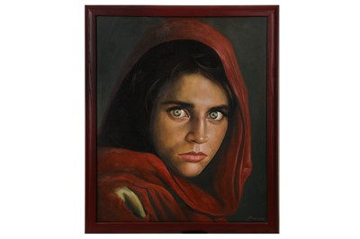 Lot 180 - 'AFGHAN GIRL' AN OIL ON CANVAS AFTER THE PHOTOGRAPH BY STEVE MCCURRY