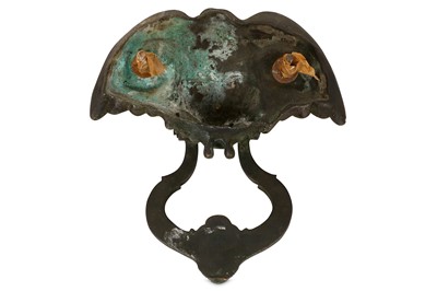Lot 33 - A 19TH CENTURY CAST IRON DOOR KNOCKER MODELLED WITH A DEVIL