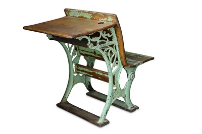 Lot 141 - AN EARLY 20TH CENTURY AMERICAN CAST IRON SCHOOL DESK BY ANDREWS & CO. CHICAGO