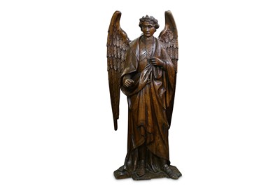 Lot 115 - A  LARGE 19TH CENTURY GOTHIC STYLE CARVED OAK FIGURE OF AN ANGEL