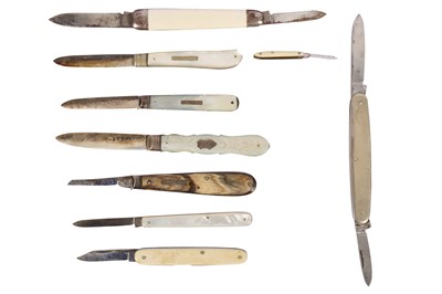 Lot 167 - A group of three mother of pearl silver bladed folding fruit knives