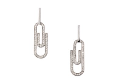 Lot 42 - A pair of ‘Satellite of Love’ white gold and diamond paperclip earrings, by Frankiel