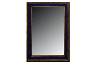 Lot 424 - A gilt framed wall mirror set with lapis lazuli veneers