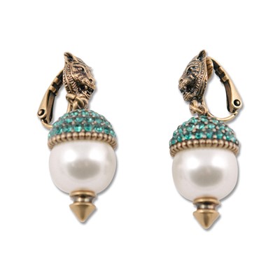 Lot 268 - Gucci Clip On Feline Pearl Drop Earrings