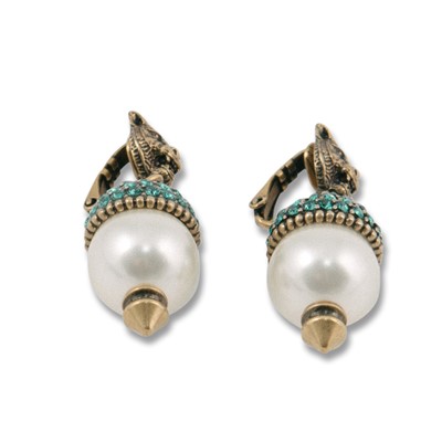 Lot 268 - Gucci Clip On Feline Pearl Drop Earrings