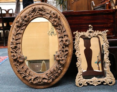 Lot 270 - An antique carved pine framed mirror, 57 x...