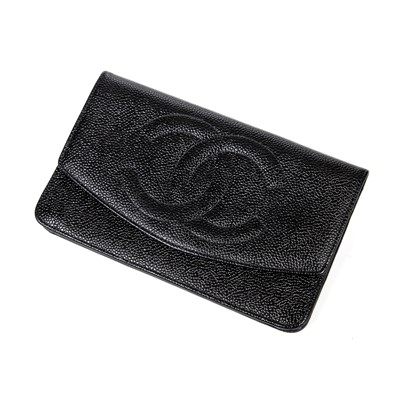 Lot 323 - Chanel Black Caviar Flap Wallet